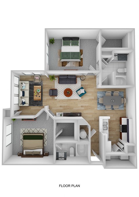Floor plan for 2 beds, 2 baths, 1189 sqft